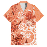 Polynesian Hibiscus Flower Tribal Family Matching Puletasi and Hawaiian Shirt Peach Color LT9 Dad's Shirt - Short Sleeve Peach - Polynesian Pride