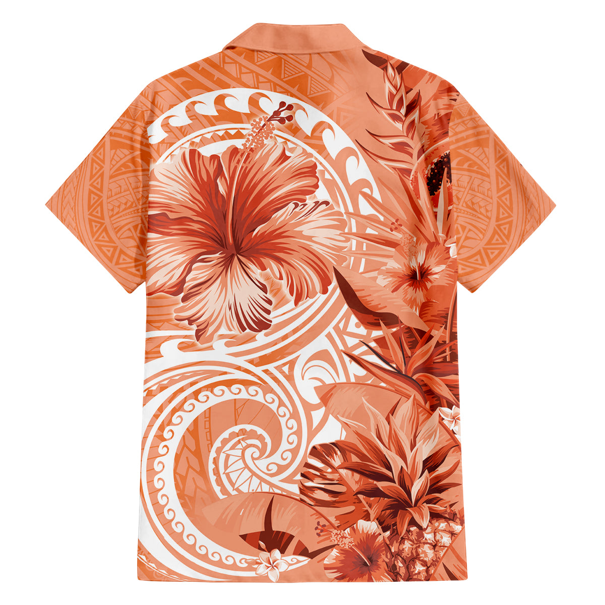 Polynesian Hibiscus Flower Tribal Family Matching Puletasi and Hawaiian Shirt Peach Color LT9 - Polynesian Pride