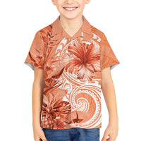 Polynesian Hibiscus Flower Tribal Family Matching Short Sleeve Bodycon Dress and Hawaiian Shirt Peach Color LT9 Son's Shirt Peach - Polynesian Pride