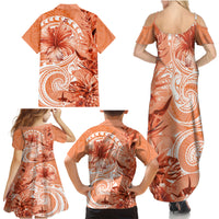 Polynesian Hibiscus Flower Tribal Family Matching Summer Maxi Dress and Hawaiian Shirt Peach Color LT9 - Polynesian Pride