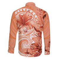 Polynesian Hibiscus Flower Tribal Family Matching Summer Maxi Dress and Hawaiian Shirt Peach Color LT9 - Polynesian Pride