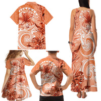 Polynesian Hibiscus Flower Tribal Family Matching Tank Maxi Dress and Hawaiian Shirt Peach Color LT9 - Polynesian Pride