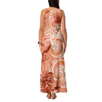 Polynesian Hibiscus Flower Tribal Family Matching Tank Maxi Dress and Hawaiian Shirt Peach Color LT9 - Polynesian Pride