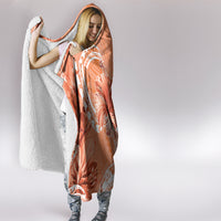 Polynesian Hibiscus Flower Tribal Hooded Blanket Peach Color