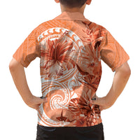 Polynesian Hibiscus Flower Tribal Kid Hawaiian Shirt Peach Color
