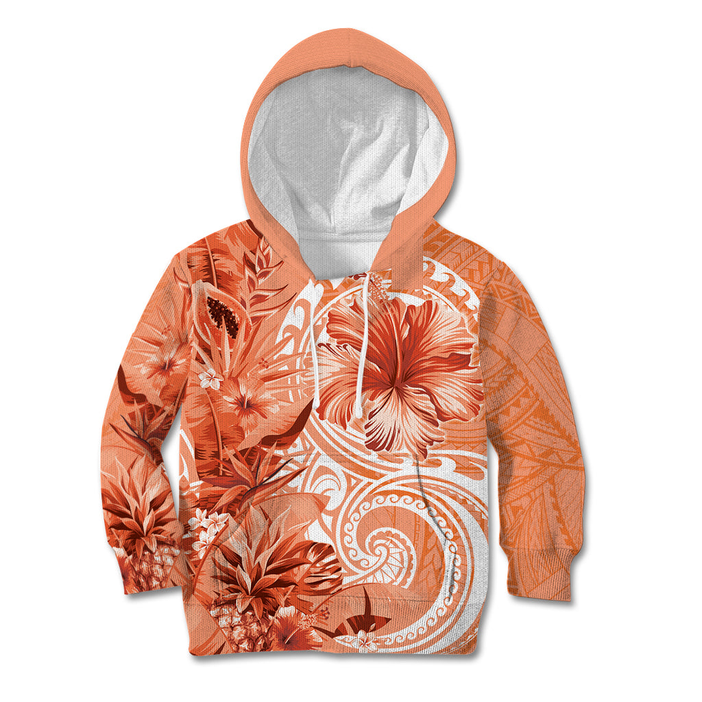 Polynesian Hibiscus Flower Tribal Kid Hoodie Peach Color LT9 Hoodie Peach - Polynesian Pride