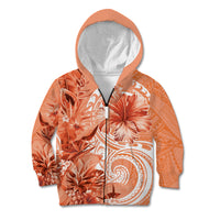 Polynesian Hibiscus Flower Tribal Kid Hoodie Peach Color LT9 Zip Hoodie Peach - Polynesian Pride