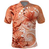 Polynesian Hibiscus Flower Tribal Polo Shirt Peach Color