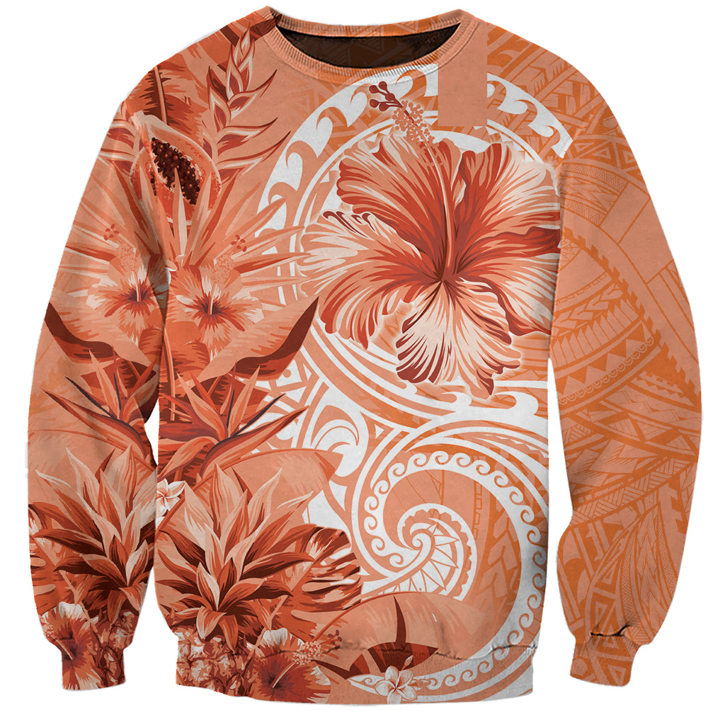 Polynesian Hibiscus Flower Tribal Sweatshirt Peach Color