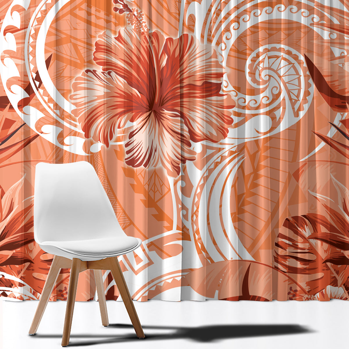 Polynesian Hibiscus Flower Tribal Window Curtain Peach Color LT9 - Polynesian Pride