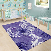 Polynesian Hibiscus Flower Tribal Area Rug Violet Color