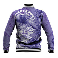 Polynesian Hibiscus Flower Tribal Baseball Jacket Violet Color