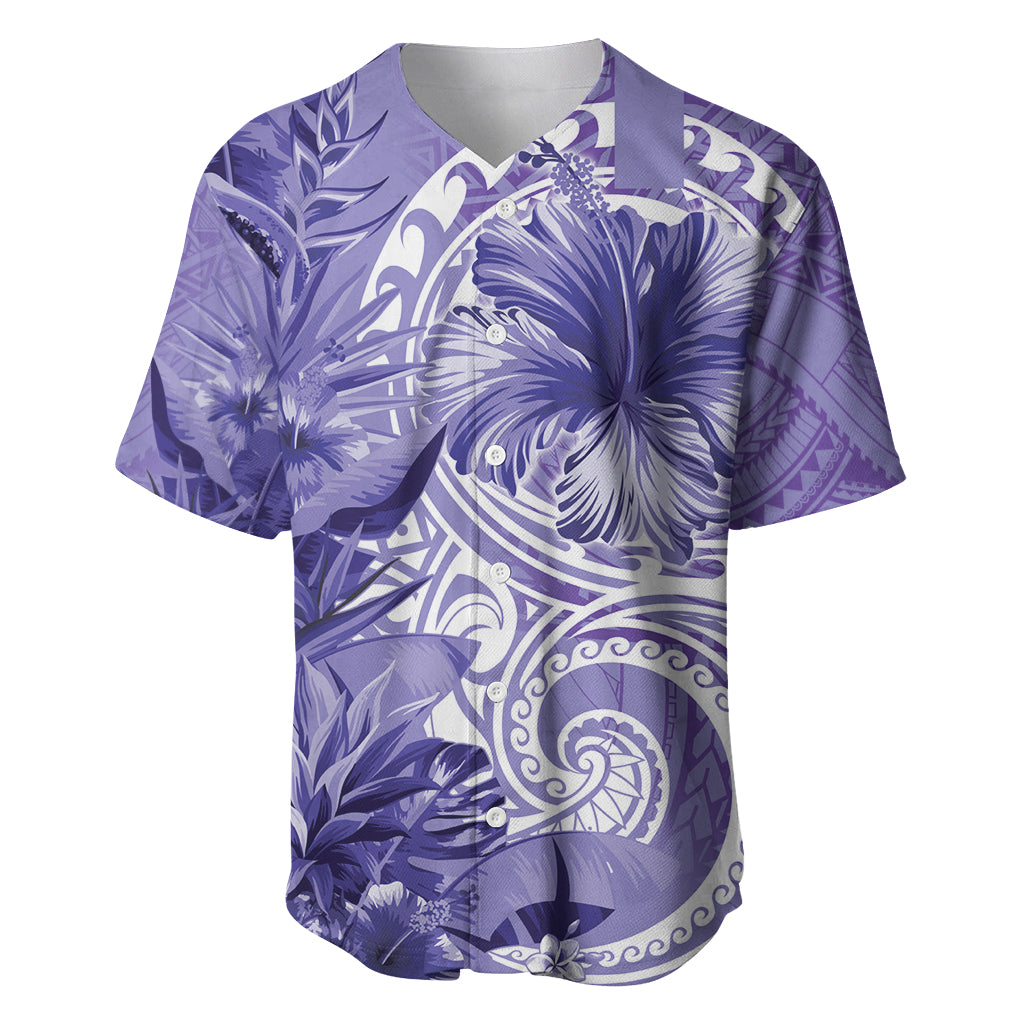 Polynesian Hibiscus Flower Tribal Baseball Jersey Violet Color LT9 Violet - Polynesian Pride