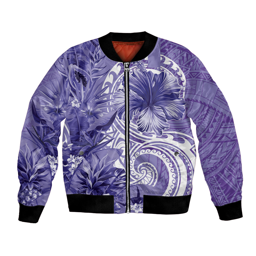 Polynesian Hibiscus Flower Tribal Bomber Jacket Violet Color LT9 Unisex Violet - Polynesian Pride