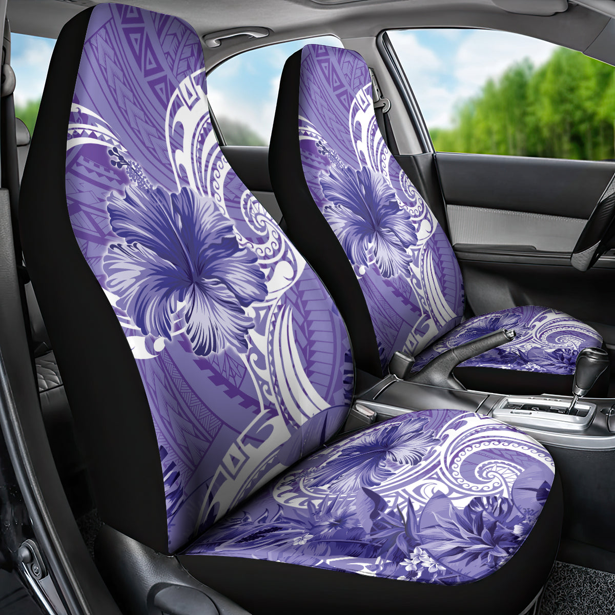 Polynesian Hibiscus Flower Tribal Car Seat Cover Violet Color LT9 - Polynesian Pride