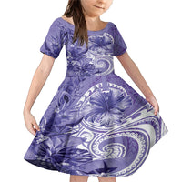 Polynesian Hibiscus Flower Tribal Family Matching Mermaid Dress and Hawaiian Shirt Violet Color LT9 Daughter's Dress Violet - Polynesian Pride