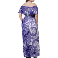 Polynesian Hibiscus Flower Tribal Family Matching Off Shoulder Maxi Dress and Hawaiian Shirt Violet Color LT9 - Polynesian Pride