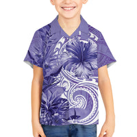 Polynesian Hibiscus Flower Tribal Family Matching Off Shoulder Maxi Dress and Hawaiian Shirt Violet Color LT9 Son's Shirt Violet - Polynesian Pride