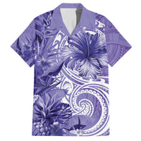 Polynesian Hibiscus Flower Tribal Family Matching Puletasi and Hawaiian Shirt Violet Color LT9 Dad's Shirt - Short Sleeve Violet - Polynesian Pride