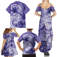 Polynesian Hibiscus Flower Tribal Family Matching Summer Maxi Dress and Hawaiian Shirt Violet Color LT9 - Polynesian Pride
