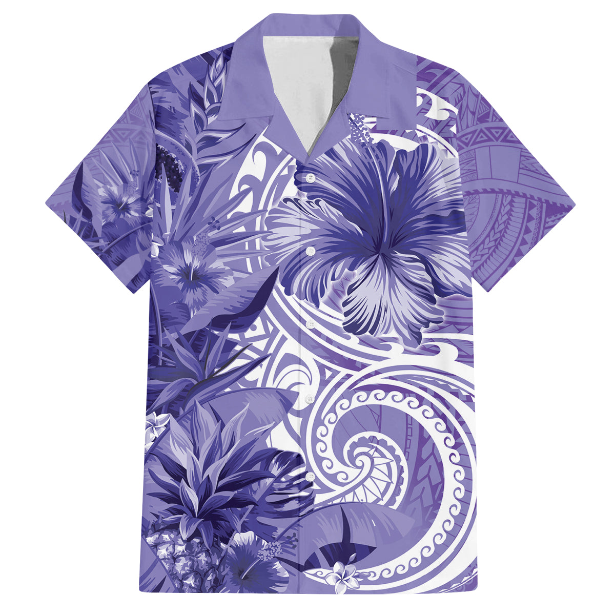 Polynesian Hibiscus Flower Tribal Family Matching Summer Maxi Dress and Hawaiian Shirt Violet Color LT9 Dad's Shirt - Short Sleeve Violet - Polynesian Pride
