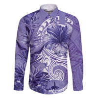Polynesian Hibiscus Flower Tribal Family Matching Summer Maxi Dress and Hawaiian Shirt Violet Color LT9 Dad's Shirt - Long Sleeve Violet - Polynesian Pride