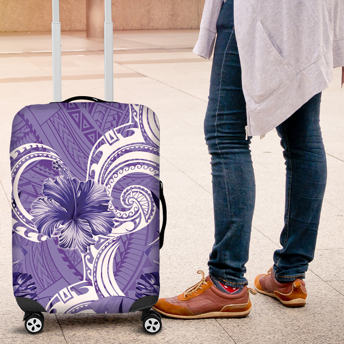 Polynesian Hibiscus Flower Tribal Luggage Cover Violet Color LT9 Violet - Polynesian Pride