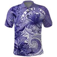 Polynesian Hibiscus Flower Tribal Polo Shirt Violet Color