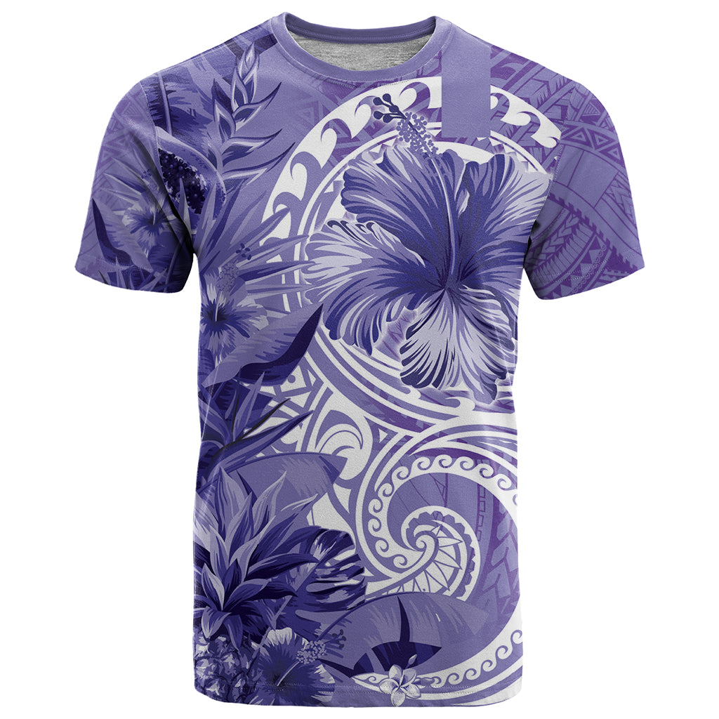 Polynesian Hibiscus Flower Tribal T Shirt Violet Color
