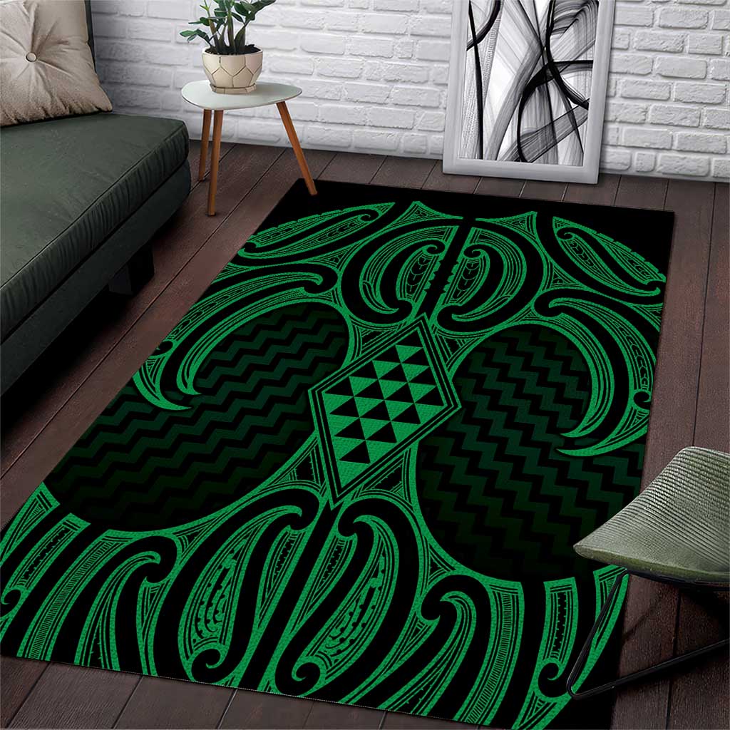 Kakariki Maori Ta Moko Poutama Art Area Rug LT9 Green - Polynesian Pride