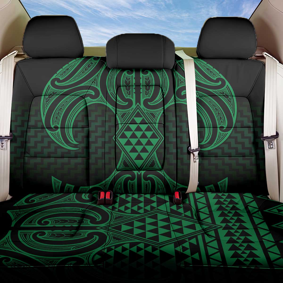 Kakariki Maori Ta Moko Poutama Art Back Car Seat Cover LT9 One Size Green - Polynesian Pride