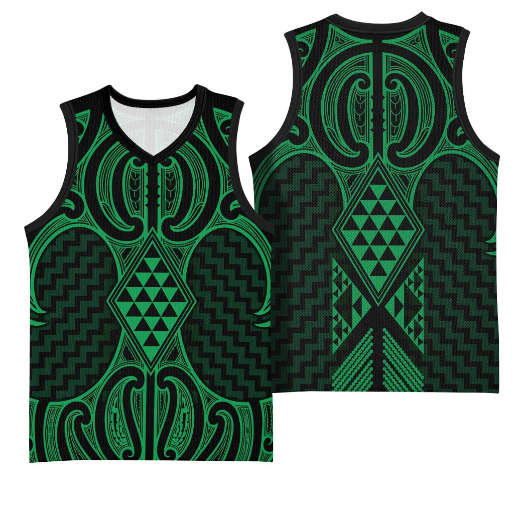 Kakariki Maori Ta Moko Poutama Art Basketball Jersey - Polynesian Pride
