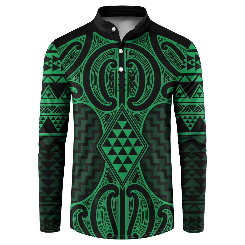 Kakariki Maori Ta Moko Poutama Art Button Sweatshirt LT9 Green - Polynesian Pride