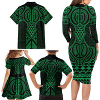 Kakariki Maori Ta Moko Poutama Art Family Matching Long Sleeve Bodycon Dress and Hawaiian Shirt LT9 - Polynesian Pride