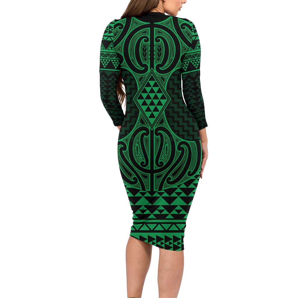 Kakariki Maori Ta Moko Poutama Art Family Matching Long Sleeve Bodycon Dress and Hawaiian Shirt LT9 - Polynesian Pride
