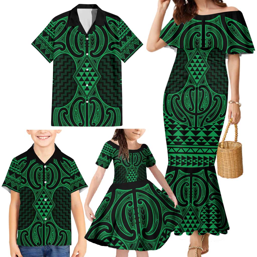 Kakariki Maori Ta Moko Poutama Art Family Matching Mermaid Dress and Hawaiian Shirt LT9 - Polynesian Pride