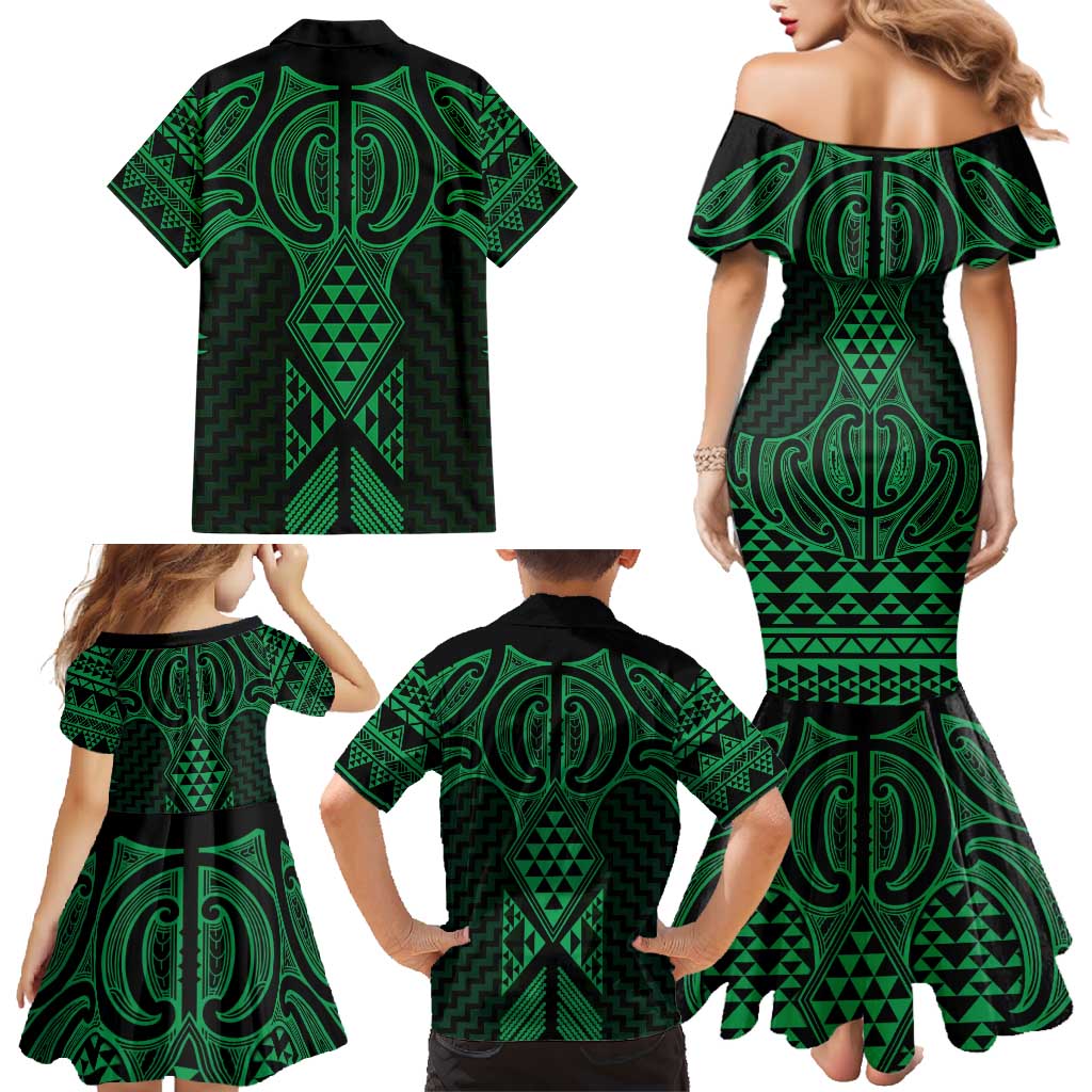 Kakariki Maori Ta Moko Poutama Art Family Matching Mermaid Dress and Hawaiian Shirt LT9 - Polynesian Pride