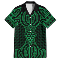 Kakariki Maori Ta Moko Poutama Art Family Matching Off The Shoulder Long Sleeve Dress and Hawaiian Shirt LT9 Dad's Shirt - Short Sleeve Green - Polynesian Pride
