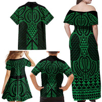 Kakariki Maori Ta Moko Poutama Art Family Matching Off Shoulder Maxi Dress and Hawaiian Shirt LT9 - Polynesian Pride