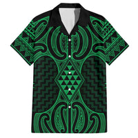 Kakariki Maori Ta Moko Poutama Art Family Matching Off Shoulder Maxi Dress and Hawaiian Shirt LT9 Dad's Shirt - Short Sleeve Green - Polynesian Pride