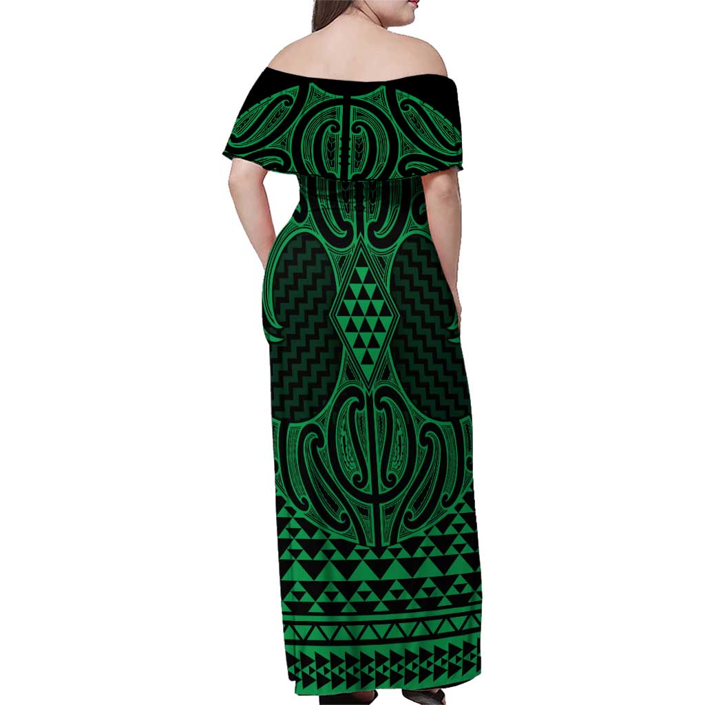 Kakariki Maori Ta Moko Poutama Art Family Matching Off Shoulder Maxi Dress and Hawaiian Shirt LT9 - Polynesian Pride