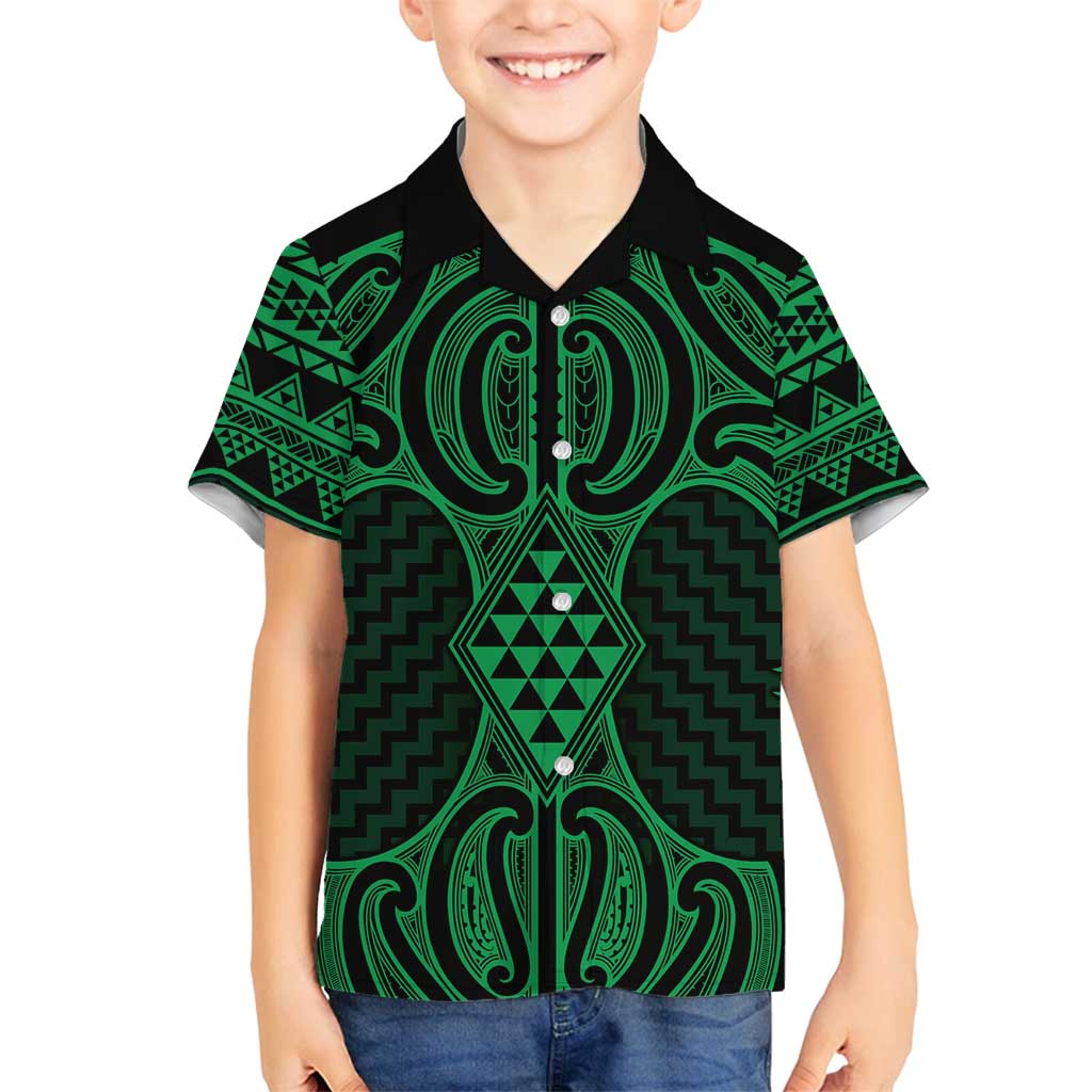 Kakariki Maori Ta Moko Poutama Art Family Matching Off Shoulder Maxi Dress and Hawaiian Shirt LT9 Son's Shirt Green - Polynesian Pride