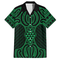 Kakariki Maori Ta Moko Poutama Art Family Matching Short Sleeve Bodycon Dress and Hawaiian Shirt LT9 Dad's Shirt - Short Sleeve Green - Polynesian Pride