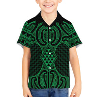 Kakariki Maori Ta Moko Poutama Art Family Matching Short Sleeve Bodycon Dress and Hawaiian Shirt LT9 Son's Shirt Green - Polynesian Pride