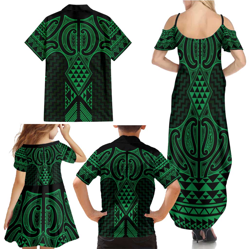 Kakariki Maori Ta Moko Poutama Art Family Matching Summer Maxi Dress and Hawaiian Shirt LT9 - Polynesian Pride