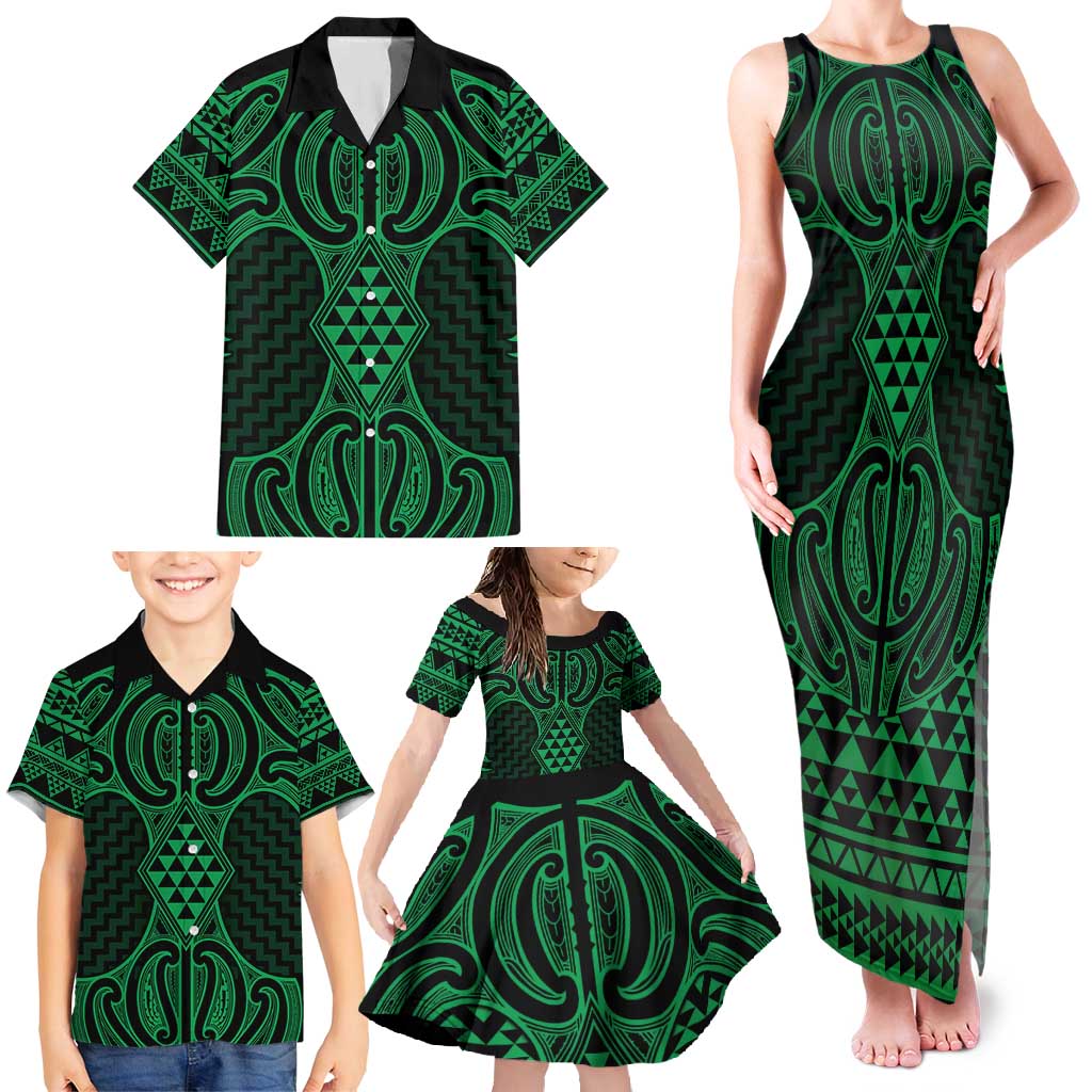 Kakariki Maori Ta Moko Poutama Art Family Matching Tank Maxi Dress and Hawaiian Shirt LT9 - Polynesian Pride