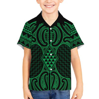 Kakariki Maori Ta Moko Poutama Art Family Matching Tank Maxi Dress and Hawaiian Shirt LT9 Son's Shirt Green - Polynesian Pride