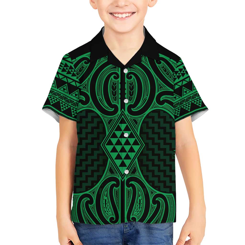 Kakariki Maori Ta Moko Poutama Art Kid Hawaiian Shirt LT9 Kid Green - Polynesian Pride