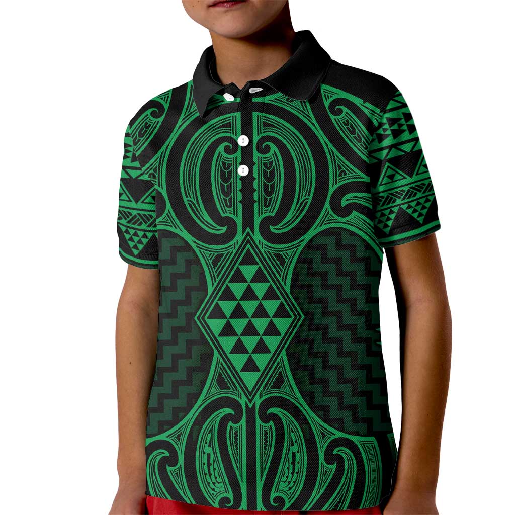 Kakariki Maori Ta Moko Poutama Art Kid Polo Shirt LT9 Kid Green - Polynesian Pride