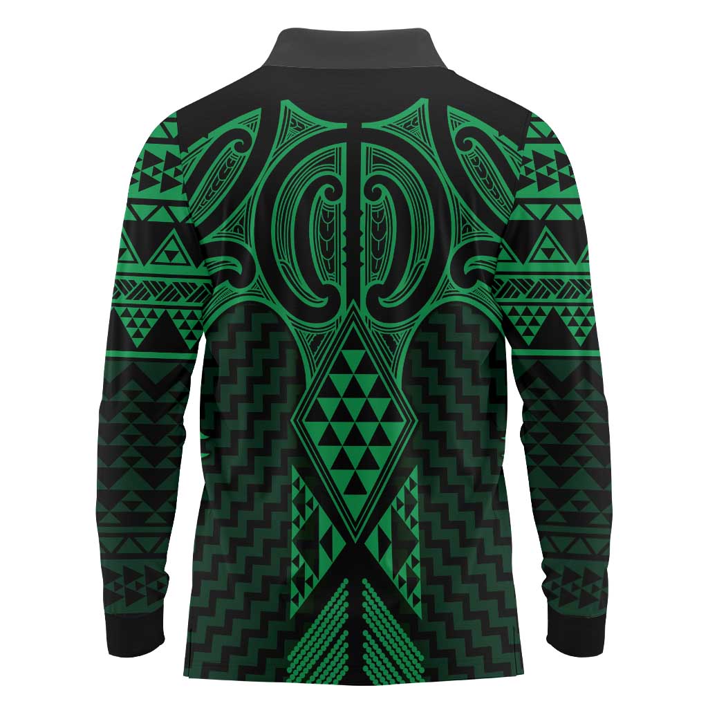 Kakariki Maori Ta Moko Poutama Art Long Sleeve Polo Shirt